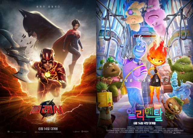 영화 ‘플래시’와 ‘엘리멘탈’. 워너브라더스 코리아·월트디즈니 컴퍼니 코리아 제공