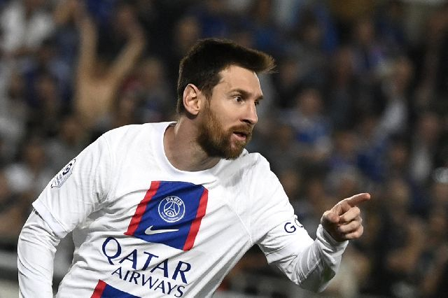 지난해 5월 파리 생제르맹 시절의 리오넬 메시가 골을 넣은 뒤 세리머니를 하고 있다. AFP연합뉴스