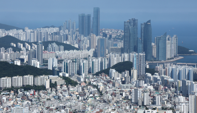 부산 수영구 금련산 전망대에서 바라본 수영구와 해운대구의 도심 모습. 정종회 기자 jjh@