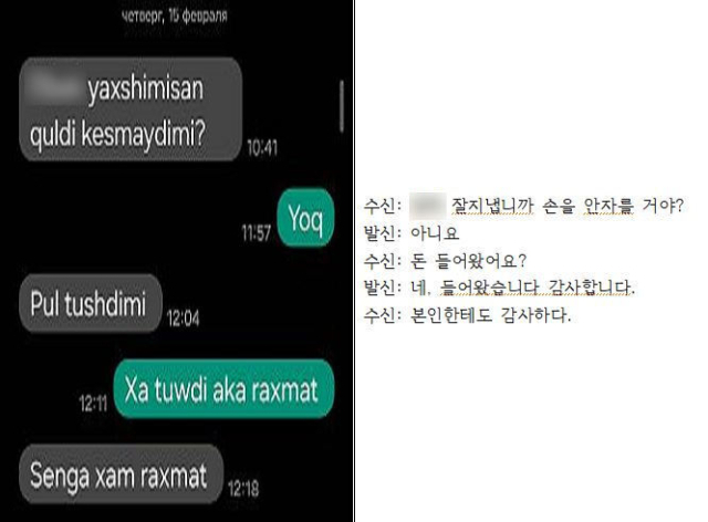 “손 안 자를 거야?”로 시작하는 브로커 일당과 외국인과의 SNS 대화 내용 캡처. 부산경찰청 제공