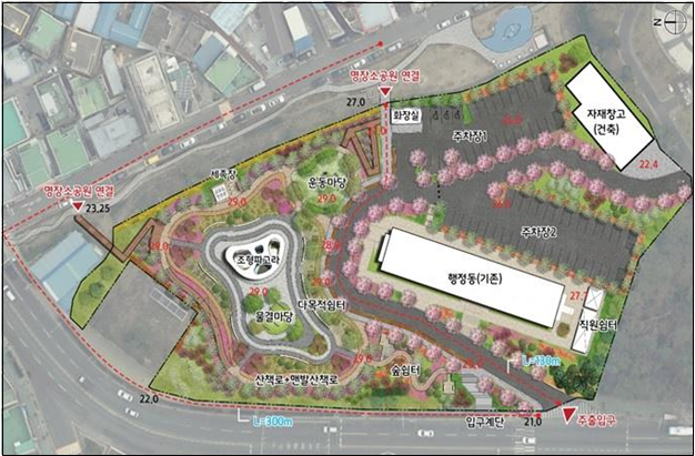 내년 상반기 마무리되는 명장정수장 공원화 사업의 계획도. 시의회 제공
