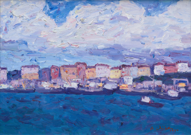 오지호의 '항구', 1980, 캔버스에 유채, 65.5×90.5cm. 국립현대미술관 소장