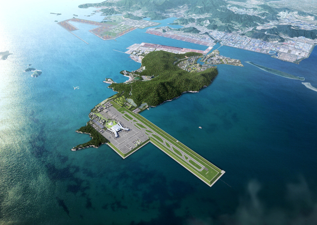 가덕신공항 적기 개항을 둘러싼 논란이 뜨겁다. 가덕신공항 조감도. 부산일보DB