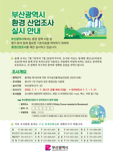 부산시, 2024년 기준 '부산환경산업조사' 실시