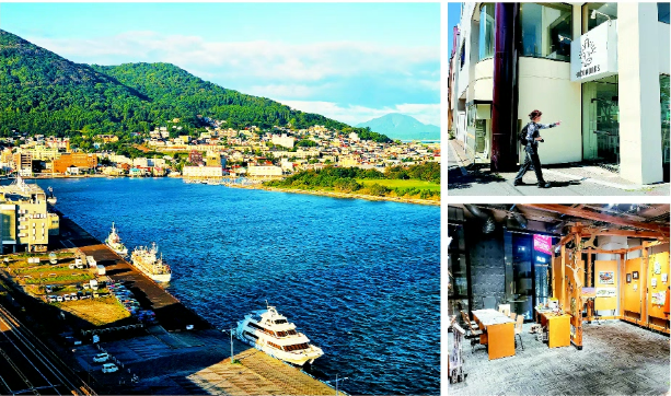 하코다테·기타미시는 아름다운 자연 환경 등의 매력으로 인재를 끌어 오는 워케이션 정책을 펼쳐나가고 있다. 하코다테시의 하코다테 항구, 하코다테시의 공동 작업 공간 ‘하코웍스’, 기타미시의 공유오피스 ‘새틀라이트 오피스’(왼쪽부터 시계방향).