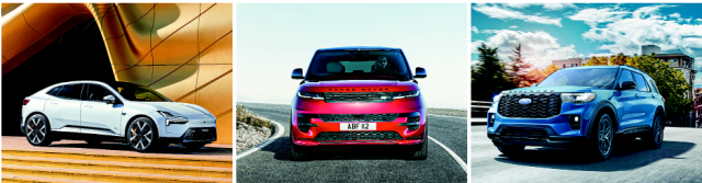 최근 국내시장서 부진했던 폴스타와 랜드로버, 포드가 올해 라인업 다양화, 가격 인하 등으로 판매량이 늘어나면서 다시 주목을 받고 있다. 왼쪽부터 폴스타의 ‘폴스타 4’와 랜드로버의 ‘레인지로버 스포츠 P550e’, 포드의 ‘더 뉴 포드 익스플로러’. 폴스타코리아·JLR코리아·포드세일즈서비스코리아 제공