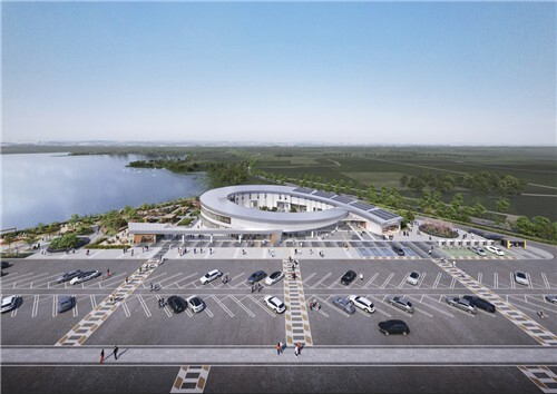 김제평야 볍씨 모양을 본뜬 김제휴게소 모습. 국토교통부 제공