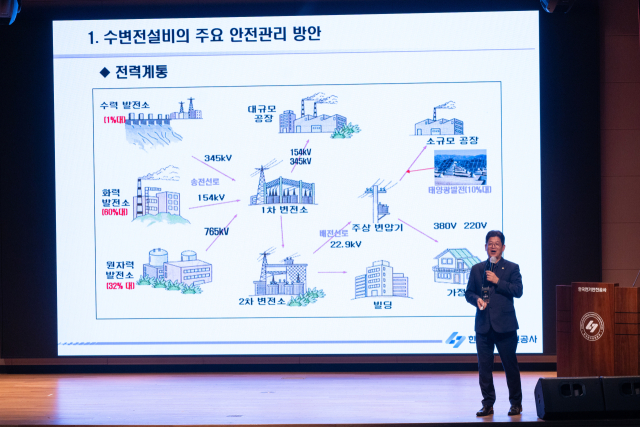 지난 20일 전북 완주군 한국전기안전공사 본사에서 열린 2025 재생에너지 안전 콘퍼런스에서 한국폴리텍대학교 김종필 교수가 발표를 하고 있다. 전기안전공사 제공