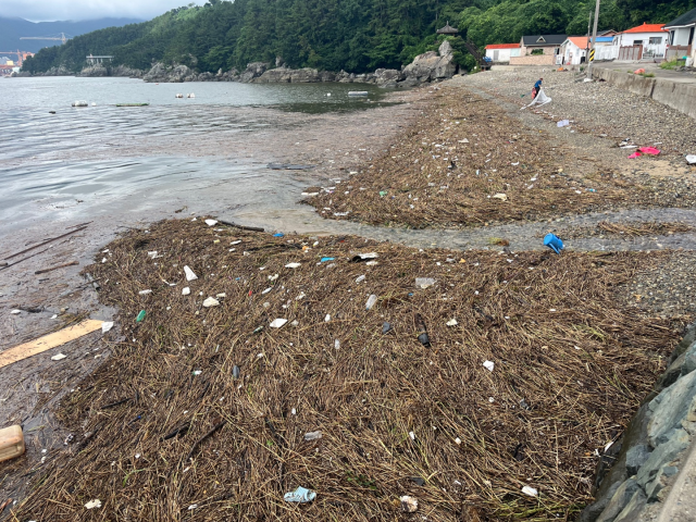 거제시 연안이 집중호우 때마다 떠밀려 오는 각종 해양 쓰레기로 몸살을 앓고 있다. 거제시 제공