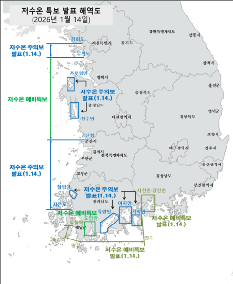 해수부, 저수온 위기경보 ‘경계’ 단계 발령…비상대책반 가동
