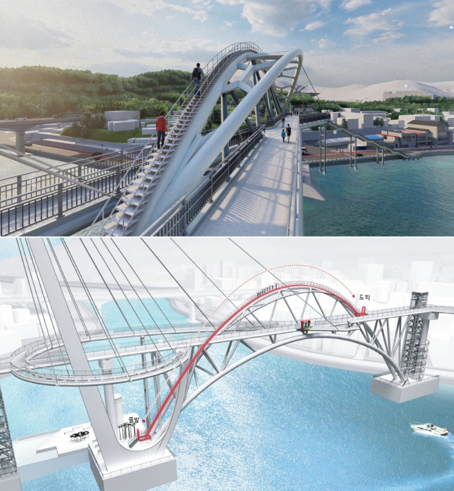 통영항 오션뷰케이션 보도교에 설치될 익스트림 클라이밍 어트랙션 조감도. 통영시 제공