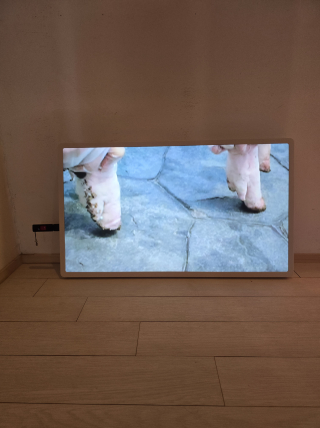 부산 수영구 주택가에 자리한 복합문화공간 '아트픽'에서 '퐁·반 500, 부산미술인 한마음展' 일환으로 선보이고 있는 백현주 작가의 '분묘의 연고자'(2011) 영상 일부. 아트픽 제공