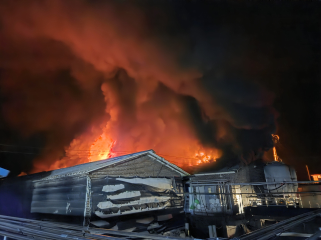 경남 합천군 가야면에 있는 한 돼지농장 화재 현장. 경남소방본부 제공
