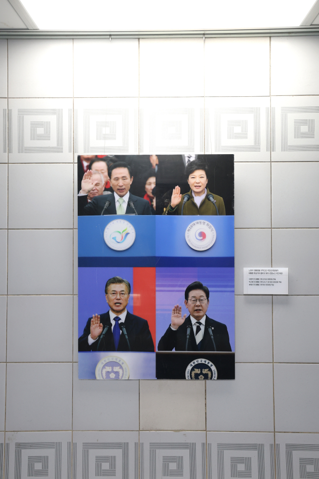 3일 국회 본관 지하통로에 윤석열 전 대통령이 포함된 사진이 철거되고 이재명 대통령이 포함된 사진으로 교체됐다. 국회의장실 제공