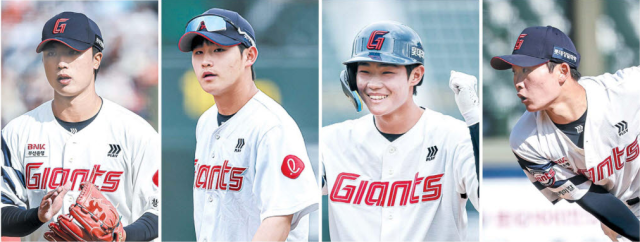 올 시즌 투타에서 활약이 예상되는 롯데 자이언츠 신인 선수들. 왼쪽부터 박정민, 이서준, 김한홀, 이준서. 롯데 자이언츠 제공