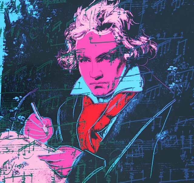 앤디 워홀, 루트비히 판 베토벤(연작 중 하나), 1987(비평, 교육 목적의 부분 인용).