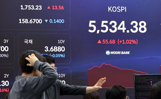 2일 서울 중구 우리은행 본점 딜링룸 현황판에 코스피 지수 등이 표시되고 있다. 연합뉴스
