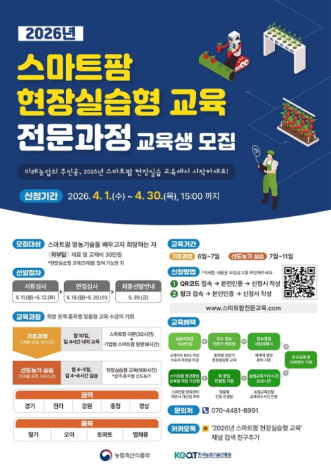 농진원, 스마트팜 교육생 200명 모집…실제 작물 재배 방법 교육