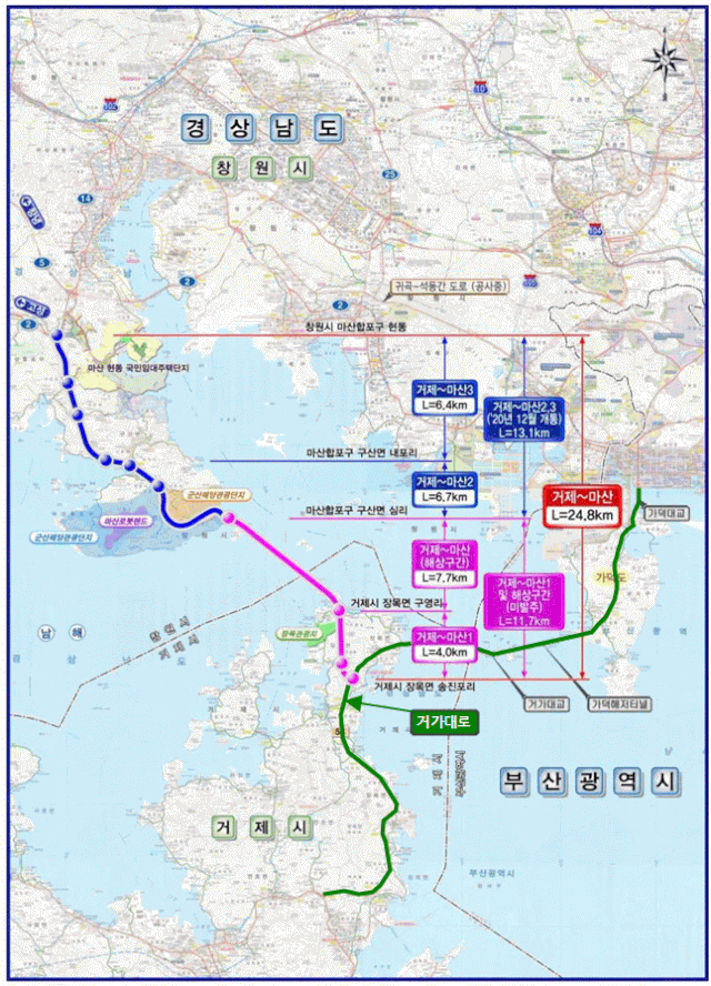 국도 5호선 거제~마산 국도5호선 건설사업 위치도. 경남도 제공
