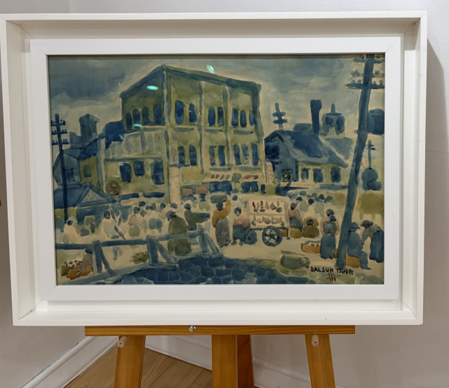 ‘목동과 낙원을 그린 거제 화가, 양달석 특별전’에서 전시 중인 작품. 부산 자갈치 시장을 그린 것으로 추정된다. 김은영 기자 key66@