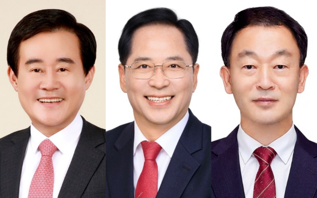왼쪽부터 국민의힘 경남 함안군수 공천을 받은 조영제 경남도의원, 남해군수 공천을 받은 류성식 새남해농업협동조합장, 산청군수 공천을 받은 유명현 전 경남도 균형발전본부장.