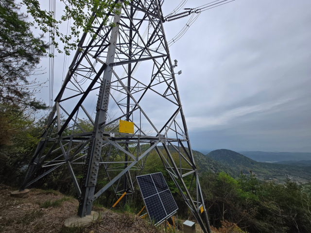 경남 사천시 이금동 송전탑에 설치된 산불감시카메라 모습. 최근 인근 와룡산 산불을 막는데 큰 역할을 했다. 사천시 제공