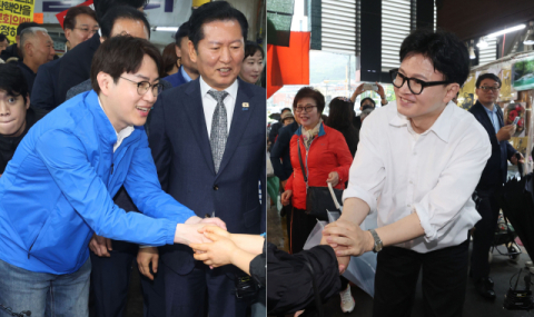 [포토뉴스] 구포시장 나란히 찾은 하정우-한동훈