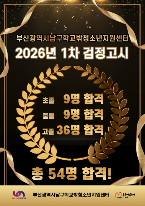 남구꿈드림센터 학교밖청소년, 검정고시 합격률 98.1%