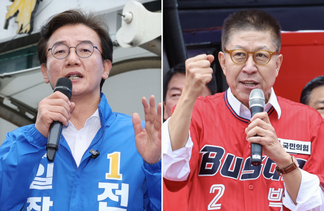 더불어민주당 전재수(왼쪽) 부산시장 후보, 국민의힘 박형준 부산시장 후보. 부산일보 DB