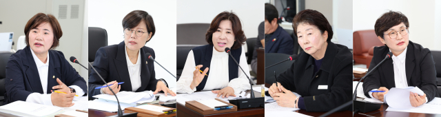 6·3 지방선거에 출사표를 던진 고성군의원 여성 후보. 왼쪽부터 김원순, 이정숙(이상 더불어민주당), 김향숙, 최두임(이상 국민의힘), 이쌍자(무소속) 후보. 고성군의회 제공